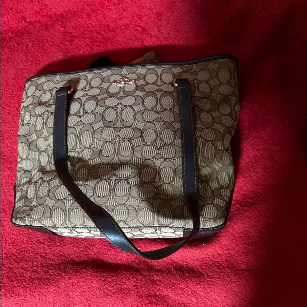 Coach Brown Signature Tote with Black Straps